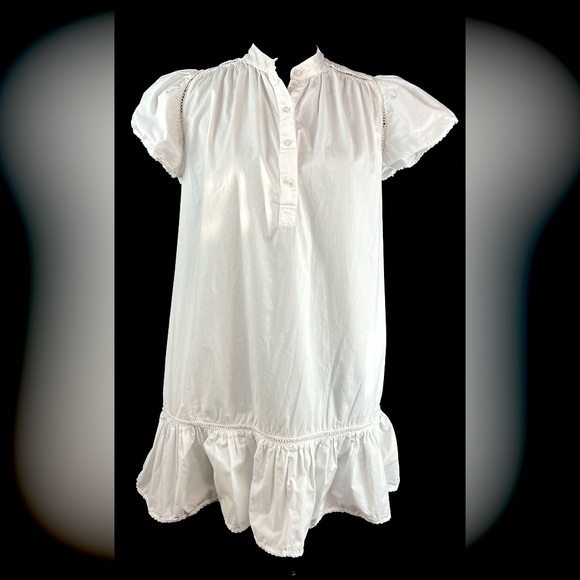 Rebecca Minkoff White Cotton Puffy Sleeve Ladder Lace Tiered Mini Dress  Size XS - Picture 1 of 6